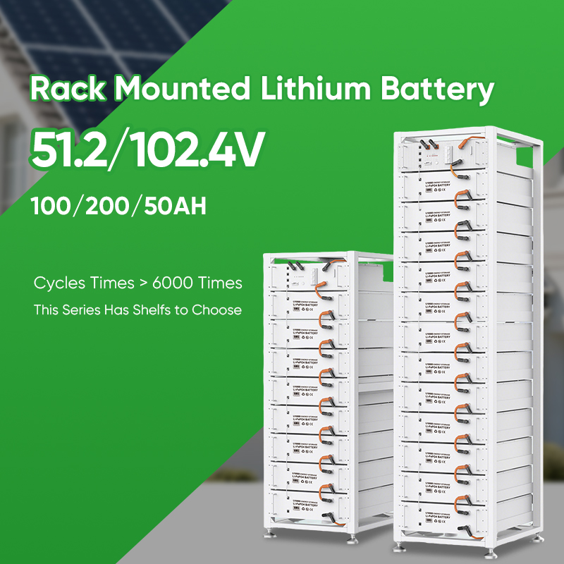 Rechargeable Batterie Lithium Rack 51.2V 102.4V 50Ah 100Ah 200Ah 6000 Deep Cycle Life Lithium Rack Battery Cabinet for Home